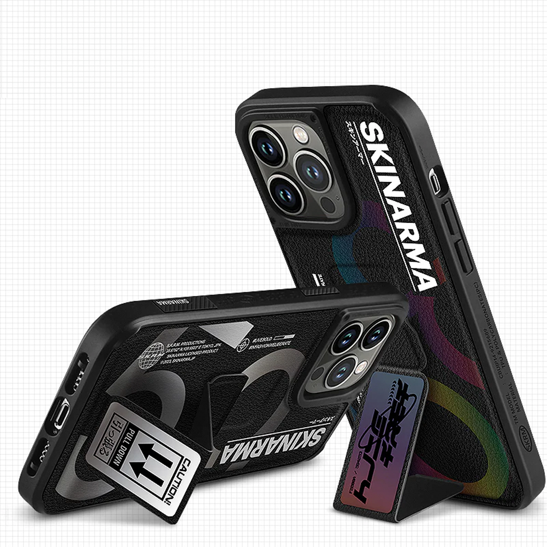 SkinArma iPhone 14 Pro Bango Leather Case With Grip | Black Silver SkinArma iPhone 14 Pro Bango Leather Case With Grip | Black Silver